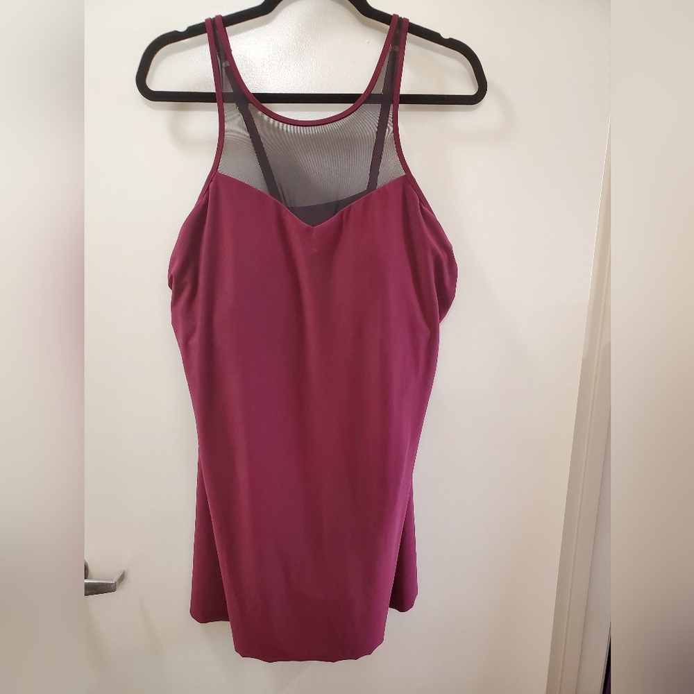 Burgundy Swimsuit With Mesh Styling, Size 18W